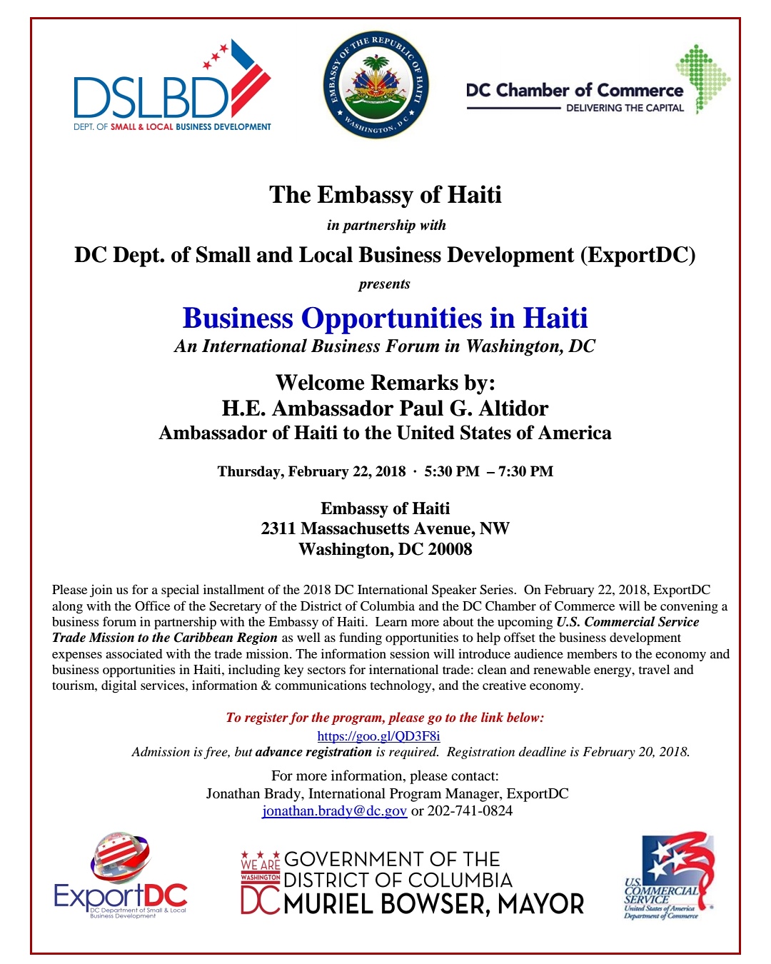 DC International Speaker Series – Business Opportunities in Haiti
